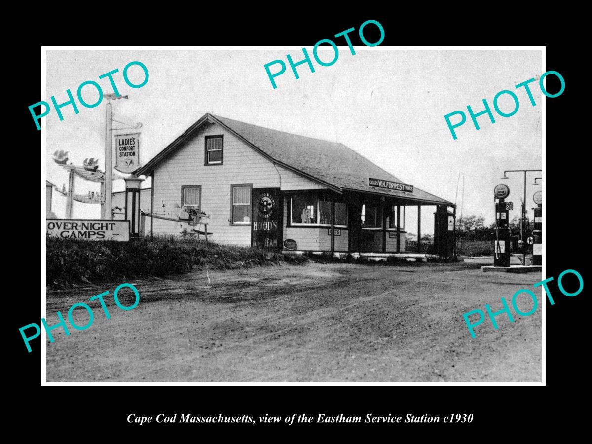 OLD LARGE HISTORIC PHOTO OF CAPE COD MASSACHUSETTS, EASTHAM SERVIE STATION c1930