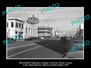 OLD LARGE HISTORIC PHOTO BAKERSFIELD CALIFORNIA, VIEW OF CHESTER STREET c1947