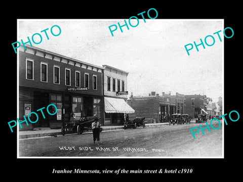 OLD LARGE HISTORIC PHOTO OF IVANHOE MINNESOTA, THE MAIN STREET & HOTEL c1910