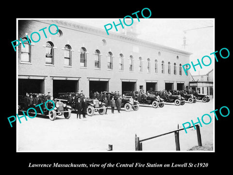 OLD LARGE HISTORIC PHOTO OF LAWRENCE MASSACHUSETTS, FIRE DEPARTMENT STATION 1920