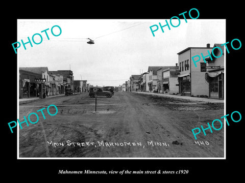 OLD LARGE HISTORIC PHOTO OF MAHNOMEN MINNESOTA, THE MAIN STREET & STORES c1920