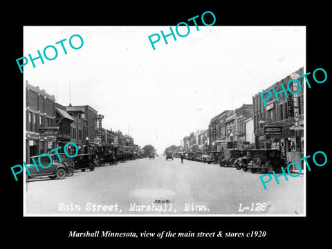 OLD LARGE HISTORIC PHOTO OF MARSHALL MINNESOTA, THE MAIN STREET & STORES c1920