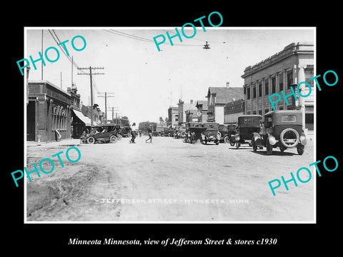 OLD LARGE HISTORIC PHOTO OF MINNEOTA MINNESOTA, VIEW OF JEFFERSON & STORES c1930