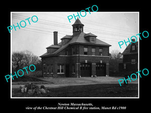 OLD LARGE HISTORIC PHOTO, NEWTON MASSACHUSETTS, CHESTNUT HILL FIRE STATION c1900