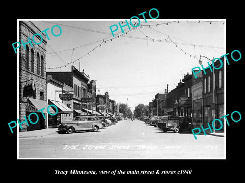 OLD LARGE HISTORIC PHOTO OF TRACY MINNESOTA, THE MAIN STREET & STORES c1940