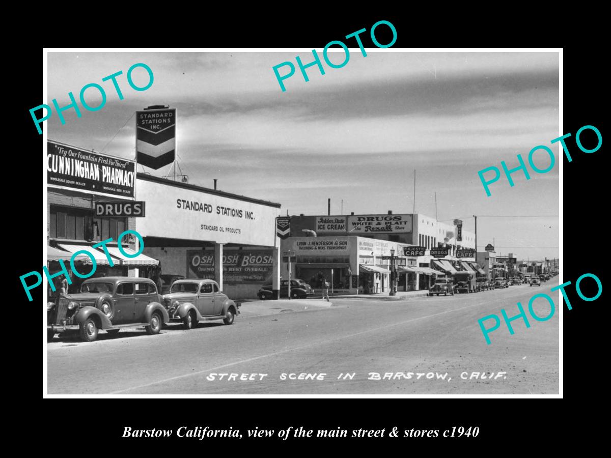 OLD LARGE HISTORIC PHOTO BARSTOW CALIFORNIA, VIEW OF THE MAIN St & STOES c1940