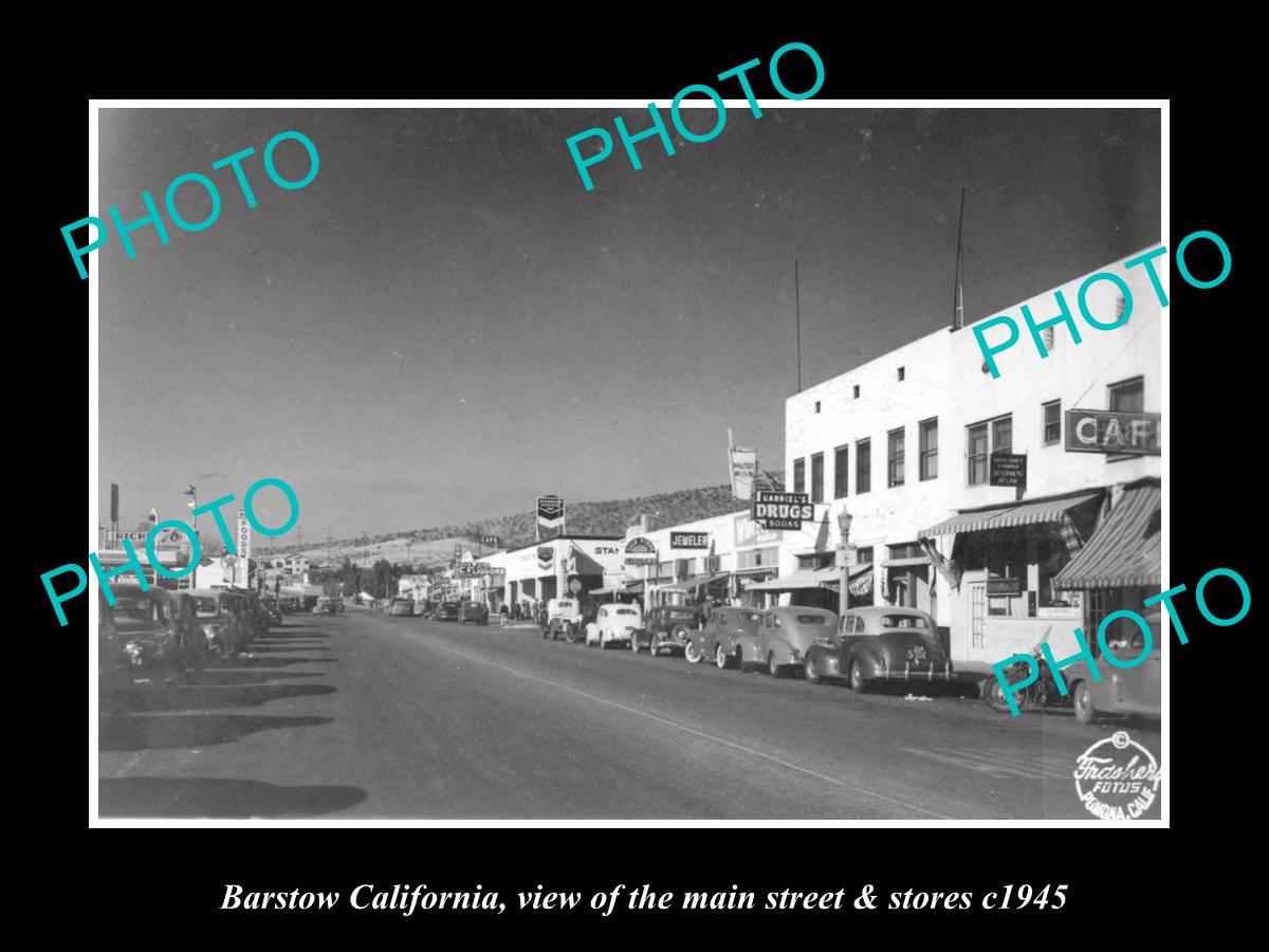 OLD LARGE HISTORIC PHOTO BARSTOW CALIFORNIA, VIEW OF THE MAIN St & STOES c1945