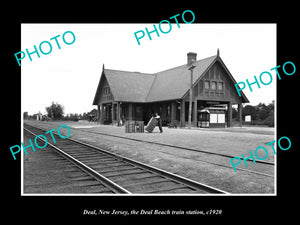 OLD LARGE HISTORIC PHOTO OF DEAL NEW JERSEY, THE DEAL BEACH RAILROAD DEPOT c1920