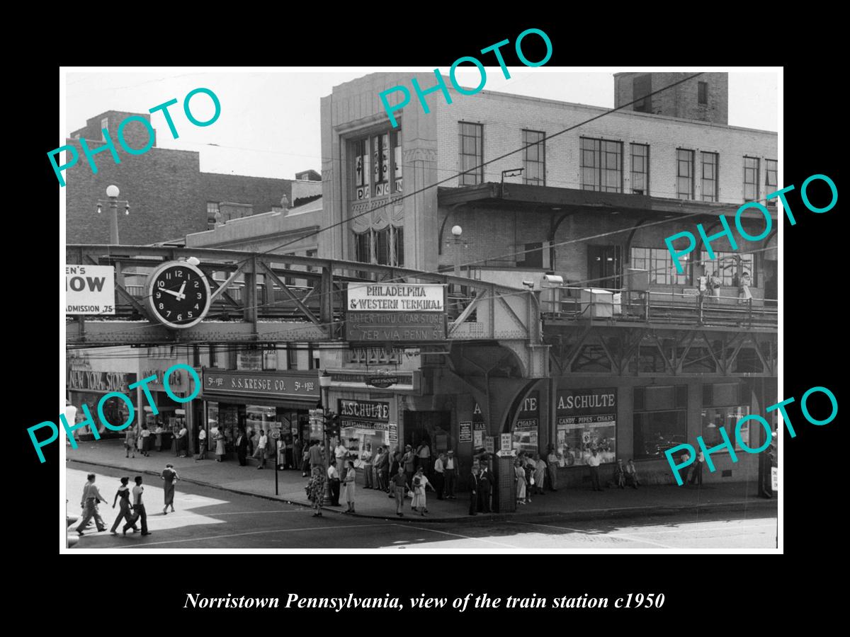 OLD LARGE HISTORIC PHOTO OF NORRISTOWN PENNSYLVANIA, THE RAILROAD STATION c1950