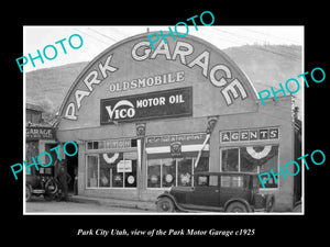 OLD LARGE HISTORIC PHOTO OF PARK CITY UTAH, THE PARK MOTOR GARAGE c1925