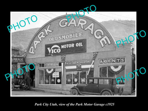 OLD LARGE HISTORIC PHOTO OF PARK CITY UTAH, THE PARK MOTOR GARAGE c1925