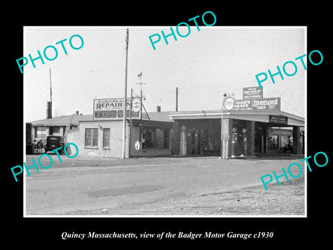 OLD LARGE HISTORIC PHOTO OF QUINCY MASSACHUSETTS, THE BADGER MOTOR GARAGE c1930