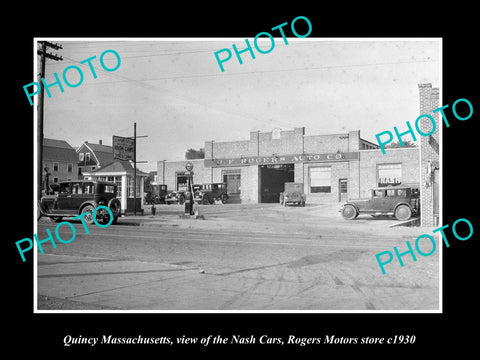 OLD LARGE HISTORIC PHOTO OF QUINCY MASSACHUSETTS, THE NASH CAR DEALERS c1930