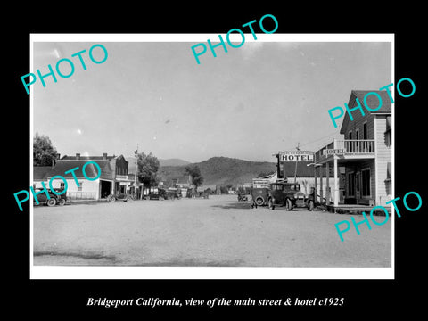 OLD LARGE HISTORIC PHOTO BRIDGEPORT CALIFORNIA, VIEW OF MAIN St & HOTEL c1925