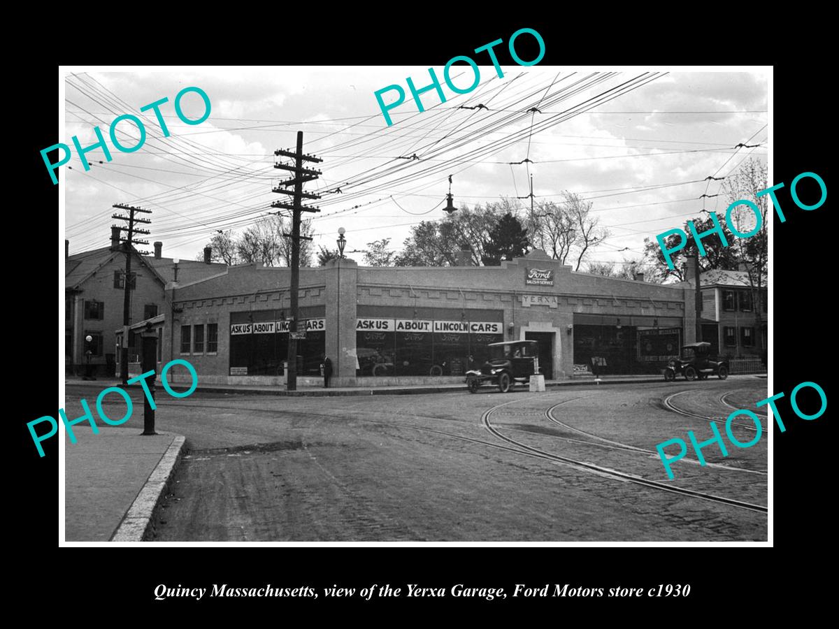 OLD LARGE HISTORIC PHOTO OF QUINCY MASSACHUSETTS, THE FORD MOTOR GARAGE c1930