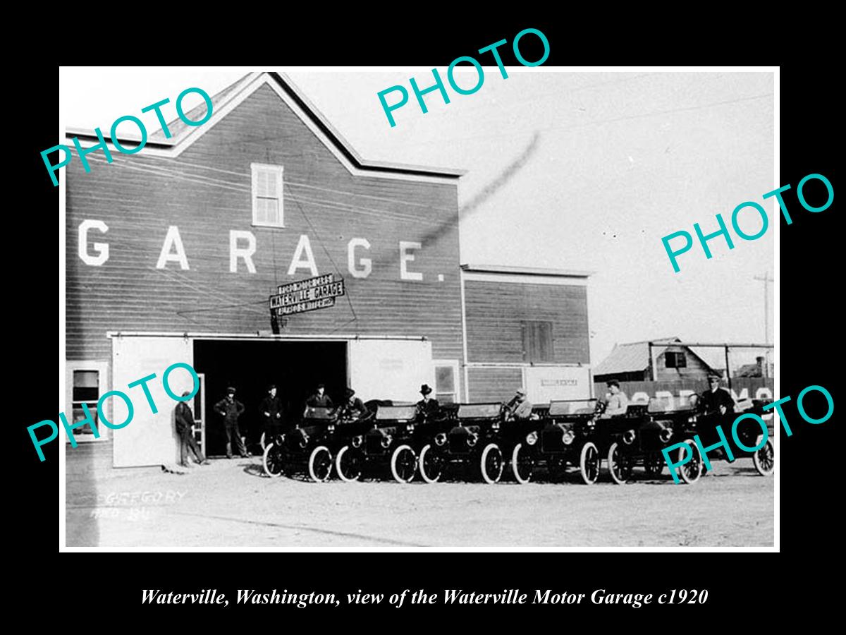 OLD LARGE HISTORIC PHOTO OF WATERVILLE WASHINGTON, WATERVILLE MOTOR GARAGE c1920