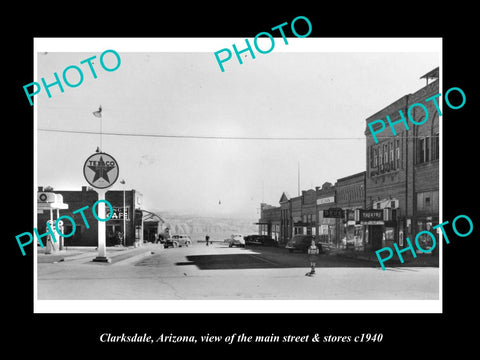 OLD LARGE HISTORIC PHOTO CLARKSDALE ARIZONA, THE MAIN STREET & STORES c1940