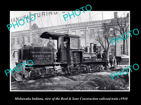 OLD LARGE HISTORIC PHOTO OF MISHAWAKA INDIANA, THE REED RAILROAD TRAIN c1910