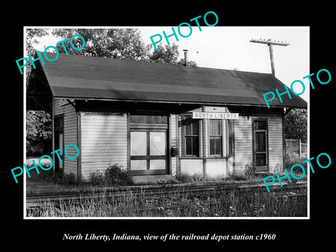 OLD LARGE HISTORIC PHOTO OF NORTH LIBERTY INDIANA, RAILROAD DEPOT STATION c1960