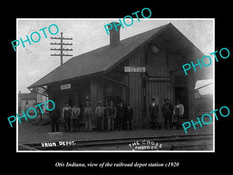 OLD LARGE HISTORIC PHOTO OF OTIS INDIANA, THE RAILROAD DEPOT STATION c1920