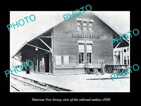 OLD LARGE HISTORIC PHOTO OF PATERSON NEW JERSEY THE RAILROAD DEPOT STATION c1920