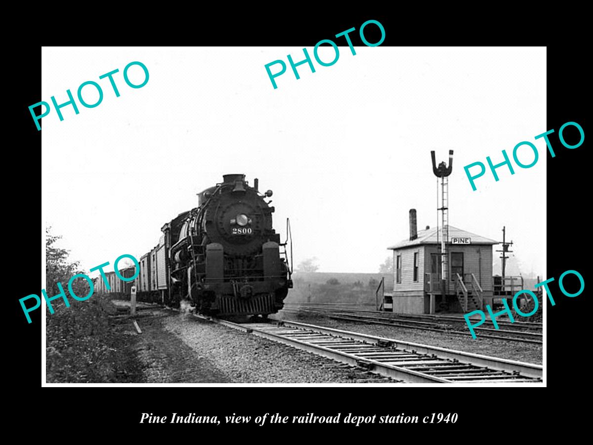 OLD LARGE HISTORIC PHOTO OF PINE INDIANA, THE RAILROAD DEPOT STATION c1940