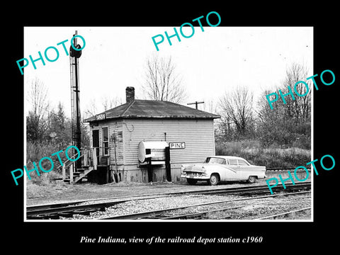 OLD LARGE HISTORIC PHOTO OF PINE INDIANA, THE RAILROAD DEPOT STATION c1950