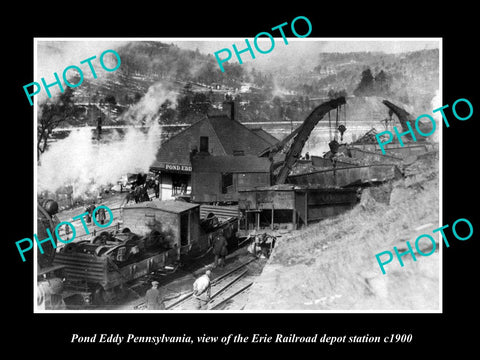 OLD LARGE HISTORIC PHOTO OF POND EDDY PENNSYLVANIA, THE RAILROAD STATION c1900