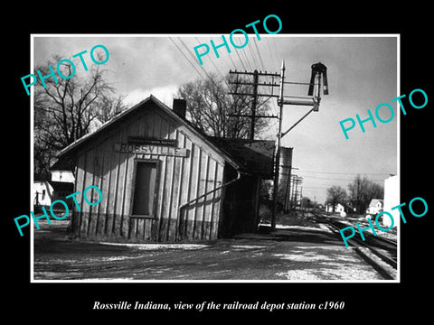 OLD LARGE HISTORIC PHOTO OF ROSSVILLE INDIANA, THE RAILROAD DEPOT STATION c1960