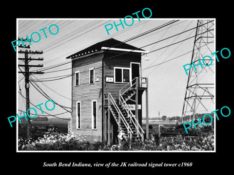 OLD LARGE HISTORIC PHOTO OF SOUTH BEND INDIANA, JK RAILROAD SIGNAL TOWER c1960