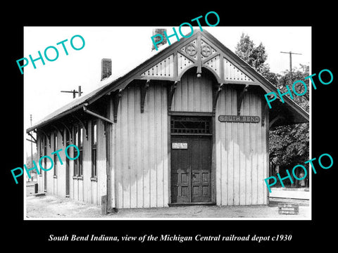 OLD LARGE HISTORIC PHOTO OF SOUTH BEND INDIANA, THE MC RAILROAD STATION c1930