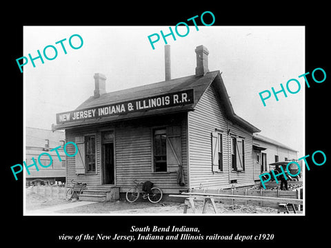 OLD LARGE HISTORIC PHOTO OF SOUTH BEND INDIANA, THE NJI&I RAILROAD DEPOT c1920