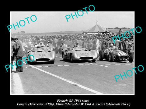 OLD LARGE HISTORIC PHOTO 1964 FRENCH GP, FANGIO, KLING, ASCARI, MERCEDES W196