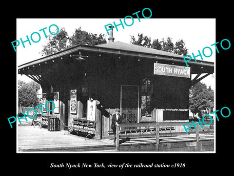 OLD LARGE HISTORIC PHOTO OF SOUTH NYACK NEW JERSEY RAILROAD DEPOT STATION c1910