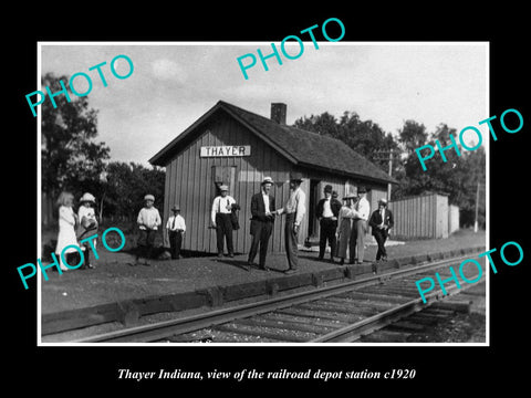 OLD LARGE HISTORIC PHOTO OF THAYER INDIANA, THE RAILROAD DEPOT STATION c1920