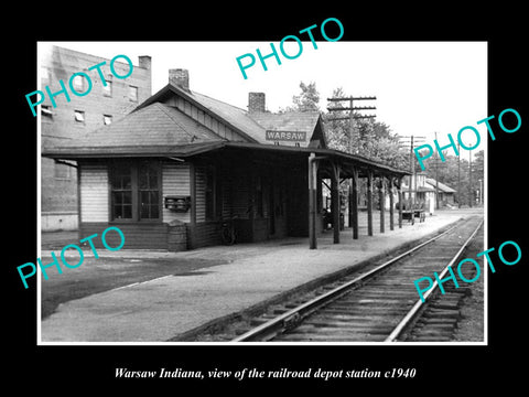 OLD LARGE HISTORIC PHOTO OF WARSAW INDIANA, THE RAILROAD DEPOT STATION c1940