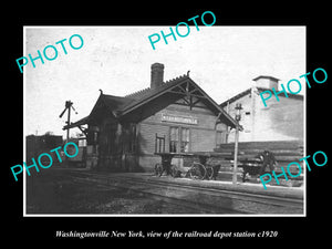 OLD LARGE HISTORIC PHOTO OF WASHINGTONVILLE NEW YORK, THE RAILROAD DEPOT c1920