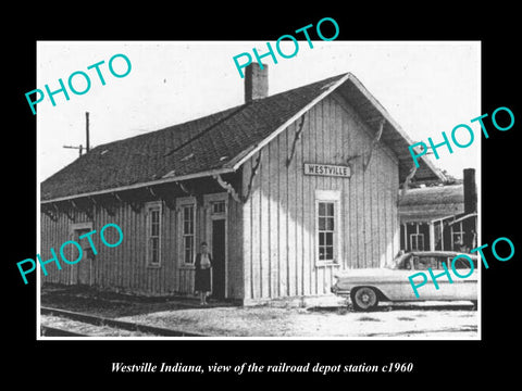 OLD LARGE HISTORIC PHOTO OF WESTVILLE INDIANA, THE RAILROAD DEPOT STATION c1960