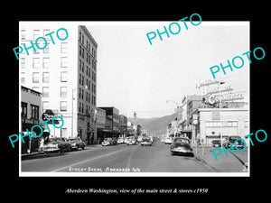 OLD LARGE HISTORIC PHOTO OF ABERDEEN WASHINGTON, THE MAIN STREET & STORES c1950