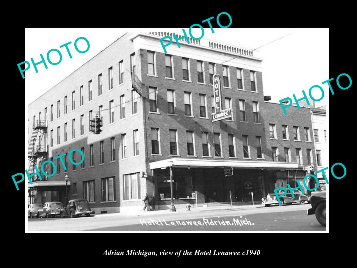 OLD LARGE HISTORIC PHOTO OF ADRIAN MICHIGAN, VIEW OF THE HOTEL LENAWEE c1940