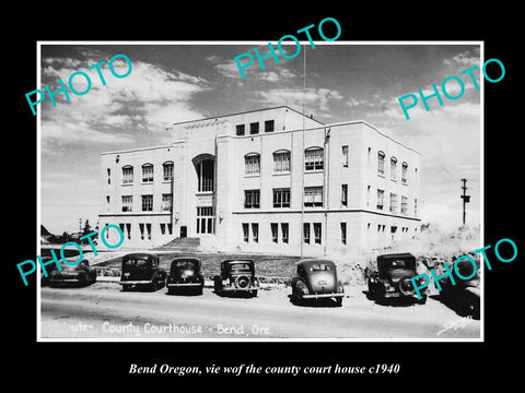 OLD LARGE HISTORIC PHOTO OF BEND OREGON, VIEW OF THE COUNTY COURT HOUSE c1940