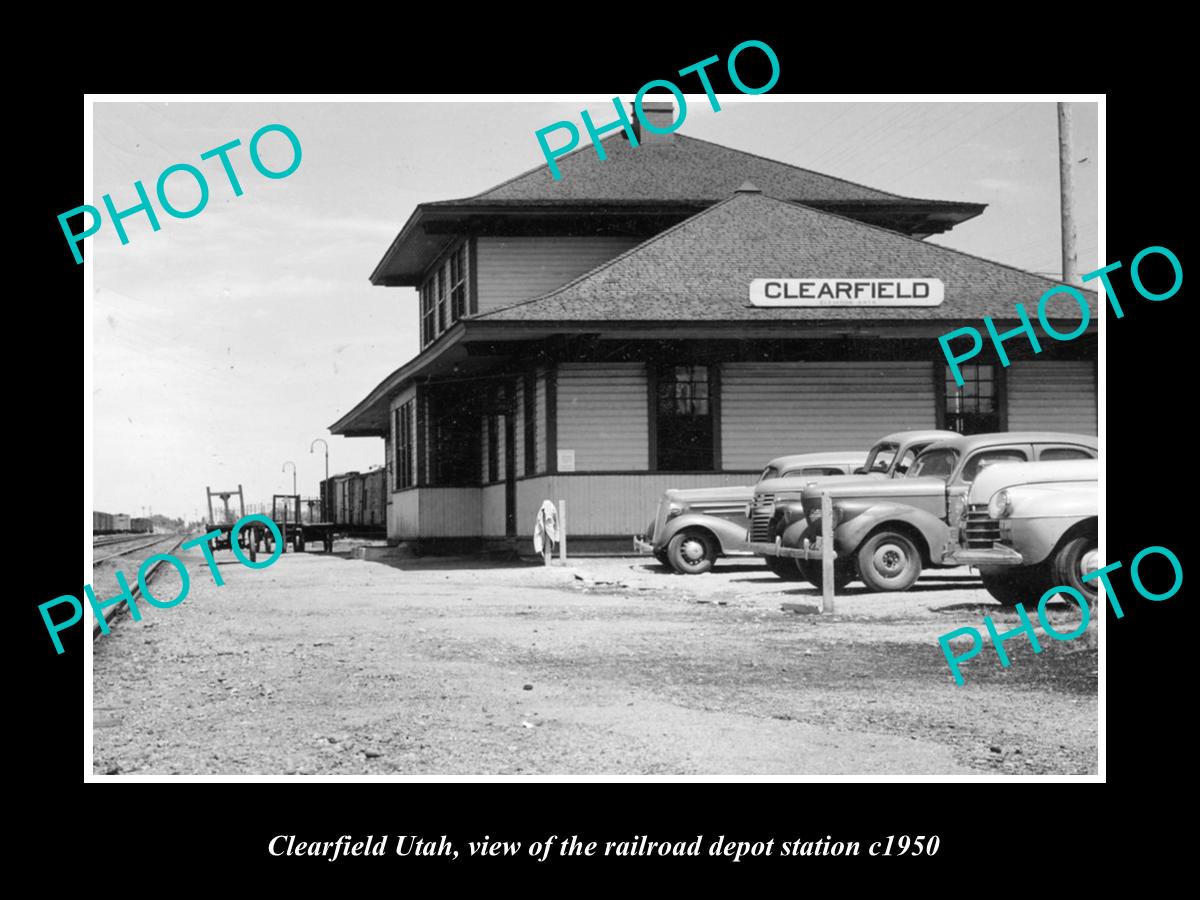 OLD LARGE HISTORIC PHOTO OF CLEARFIELD UTAH, THE RAILROAD DEPOT STATION c1950