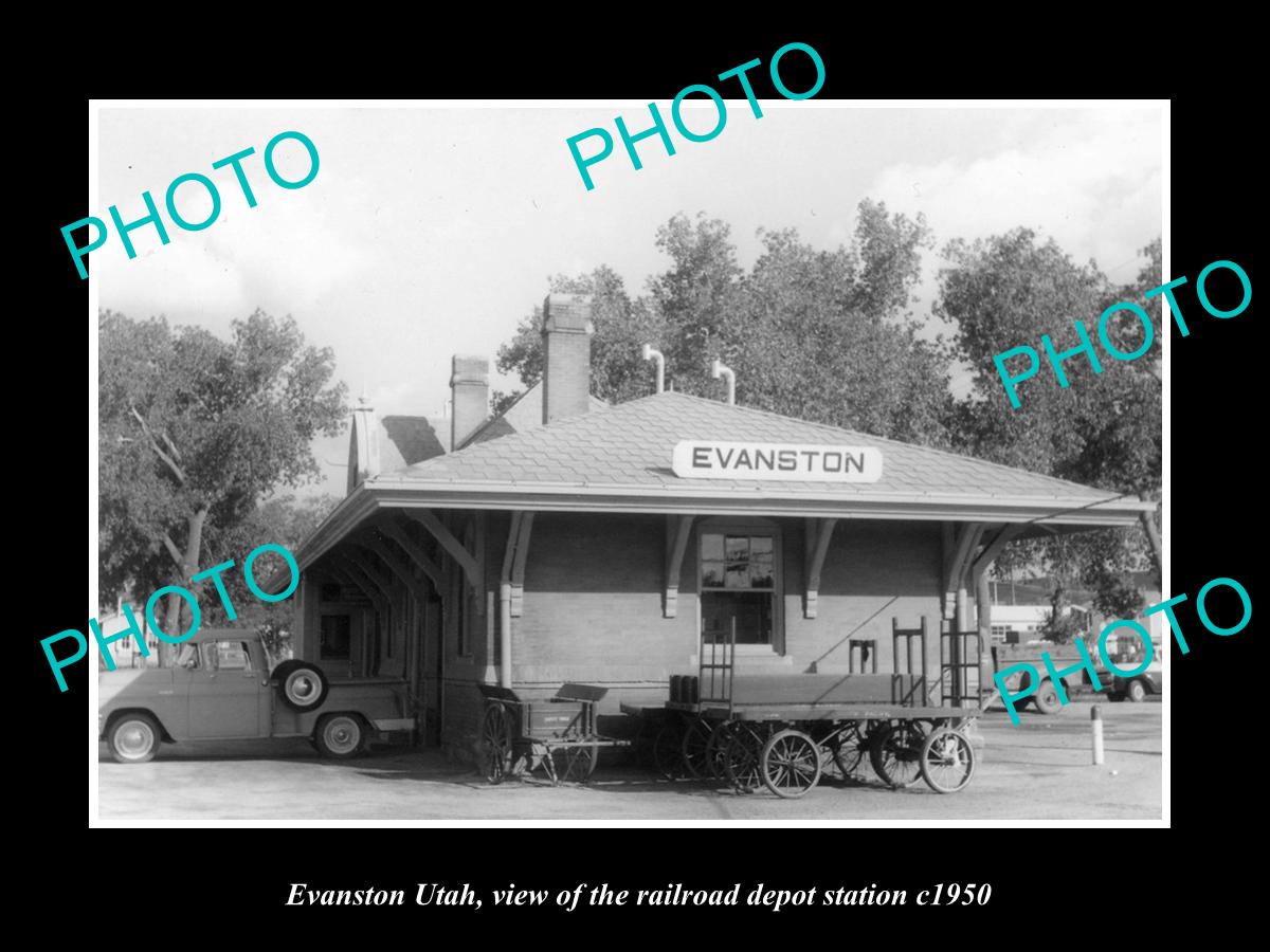 OLD LARGE HISTORIC PHOTO OF EVANSTON UTAH, THE RAILROAD DEPOT STATION c1950 1