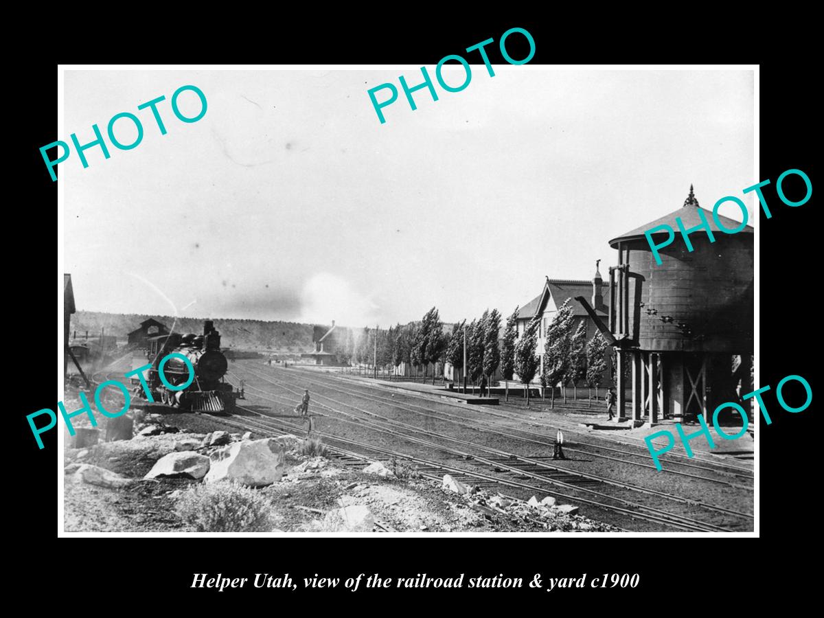 OLD LARGE HISTORIC PHOTO OF HELPER UTAH, THE RAILROAD STATION & YARDS c1900