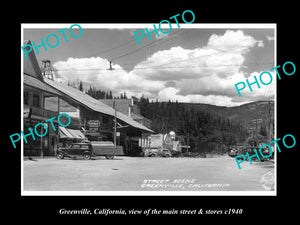 OLD LARGE HISTORIC PHOTO GREENVILLE CALIFORNIA, THE MAIN St & STORES c1940