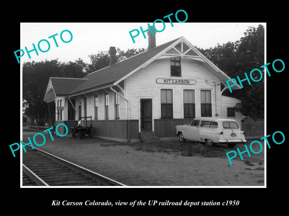 OLD LARGE HISTORIC PHOTO OF KIT CARSON COLORADO, RAILROAD DEPOT STATION c1950