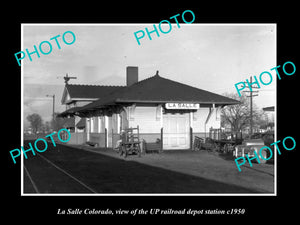 OLD LARGE HISTORIC PHOTO OF LA SALLE COLORADO, THE RAILROAD DEPOT STATION c1950