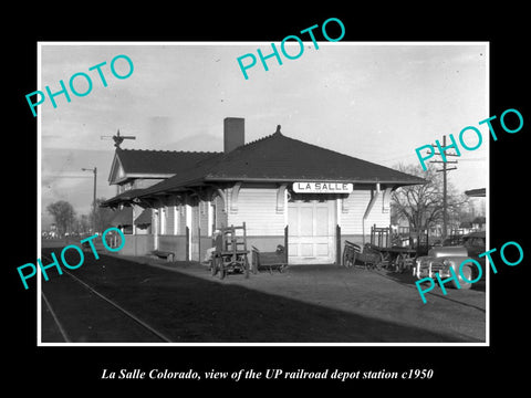 OLD LARGE HISTORIC PHOTO OF LA SALLE COLORADO, THE RAILROAD DEPOT STATION c1950