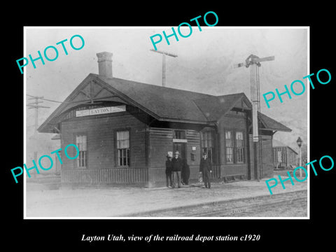 OLD LARGE HISTORIC PHOTO OF LAYTON UTAH, THE RAILROAD DEPOT STATION c1900