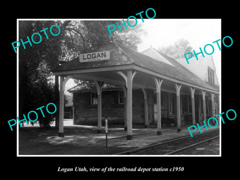 OLD LARGE HISTORIC PHOTO OF LOGAN UTAH, THE RAILROAD DEPOT STATION c1950